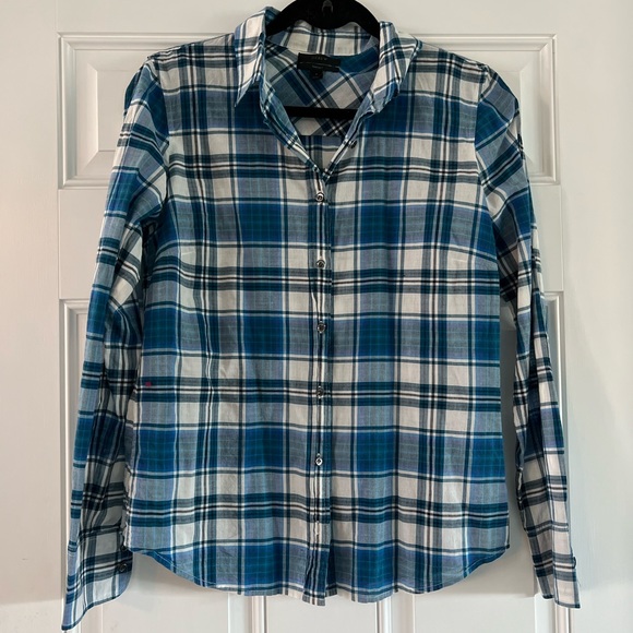 J Crew Women’s Size 8 shirt cotton.  Blue plaid - Picture 2 of 4